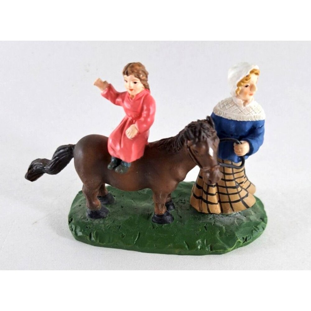Lang & Wise Folk Art Village Old Stonington Mother & Daughter On Pony W Box